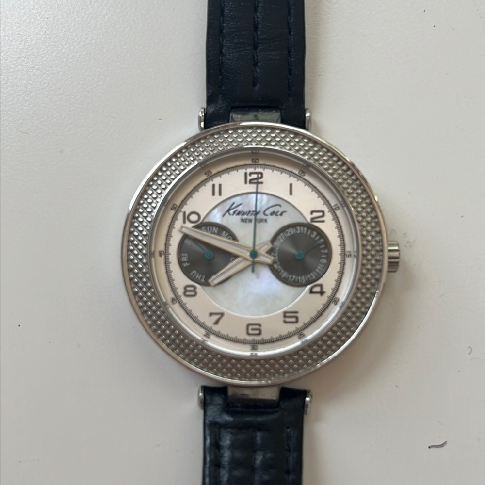 Kenneth Cole Silver and Black Leather Watch